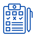 Checklist icon with pen on black background.