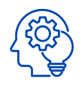 Head outline with gear and lightbulb.